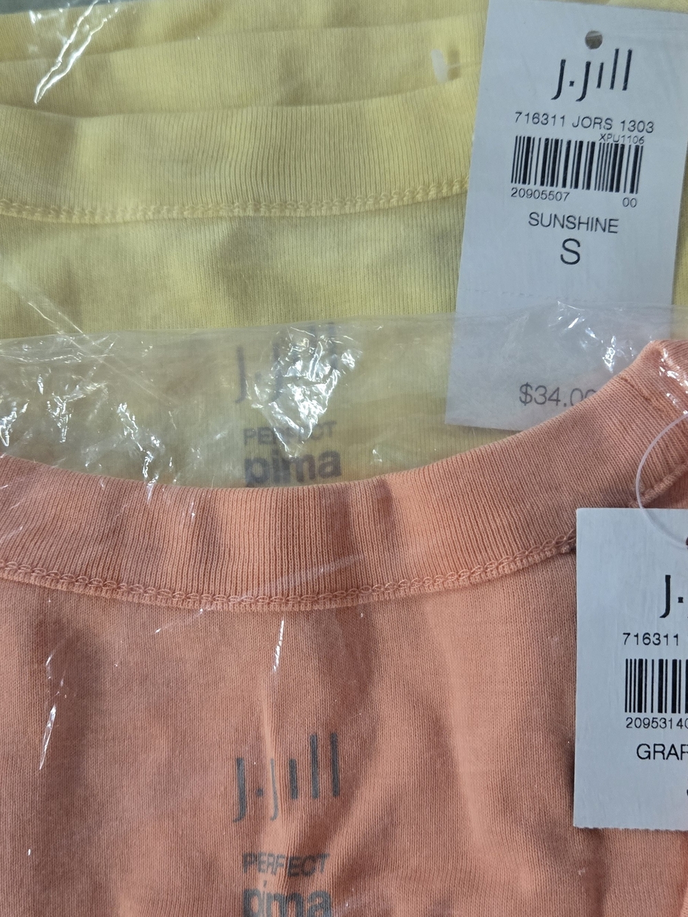 (3) J. Jill Scoop Neck Pima Cotton Ballet Sleeve Shirts Grapefruit-sunshine-oliv - Picture 2 of 10
